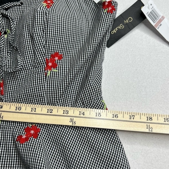 City Studio Juniors Floral Pattern Black Gingham‎ Strapless Dress Size 15 - Picture 4 of 11